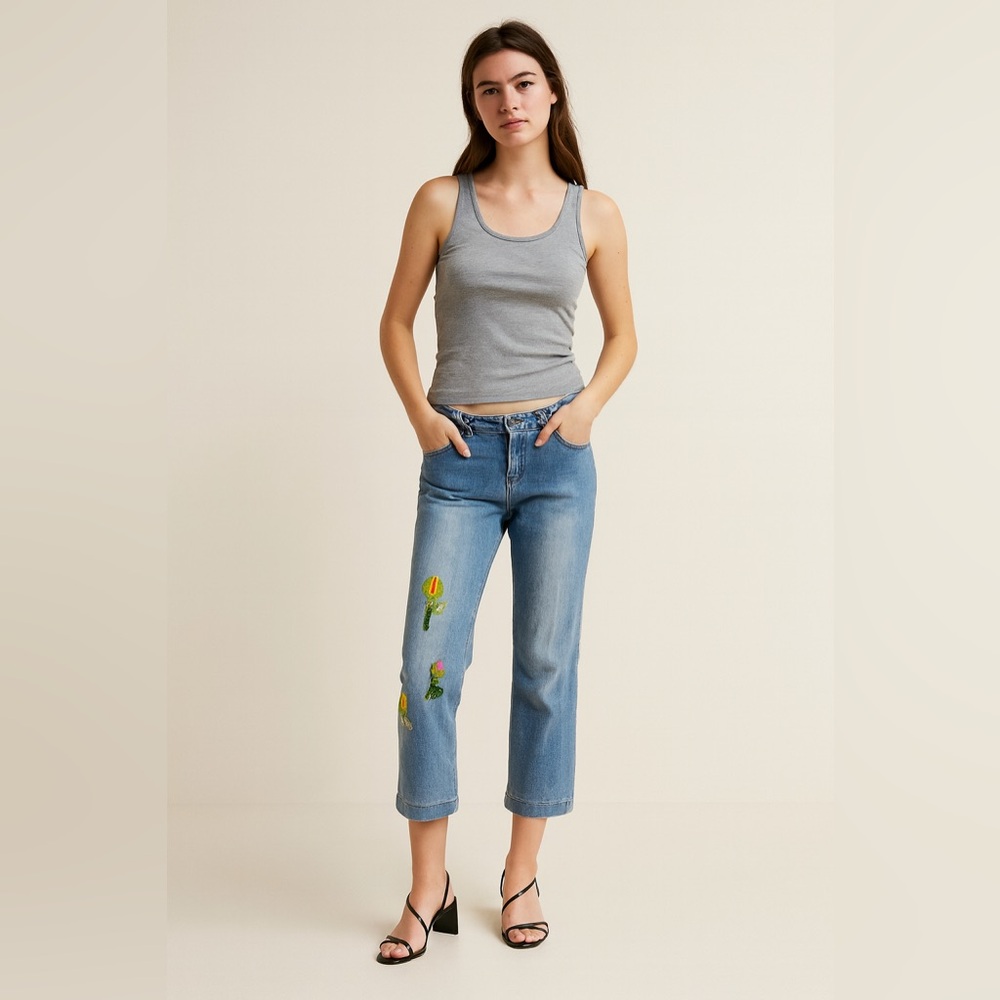 Cache Vintage 90s Y2K Low Rise Cropped Beaded Jeans Sz. 6